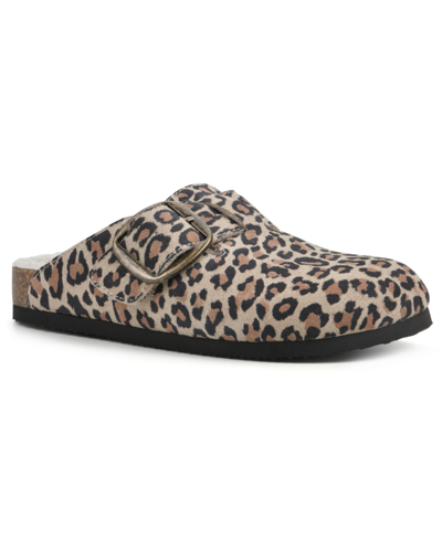 White Mountain Women's Big Sur Slip On Clogs In Natural E-print With Fur Leather