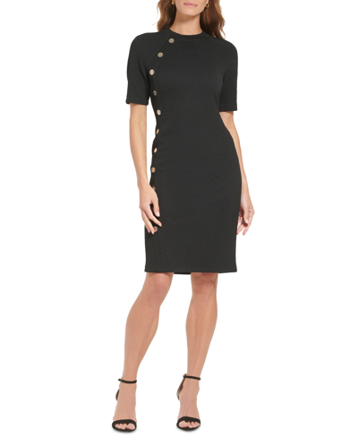 Tommy Hilfiger Women's Button-trim Sheath Dress In Black