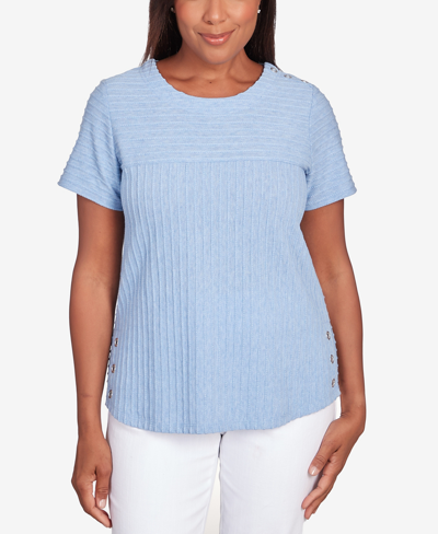 Alfred Dunner Petite Classic Brights Solid Texture Split Shirttail T-shirt In Chambray