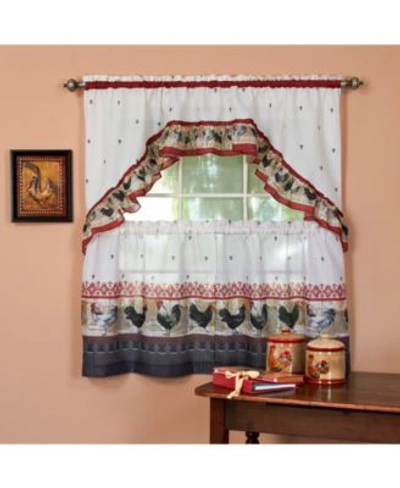 Achim Rooster Printed Tier Swag Window Curtain Sets In Burgundy