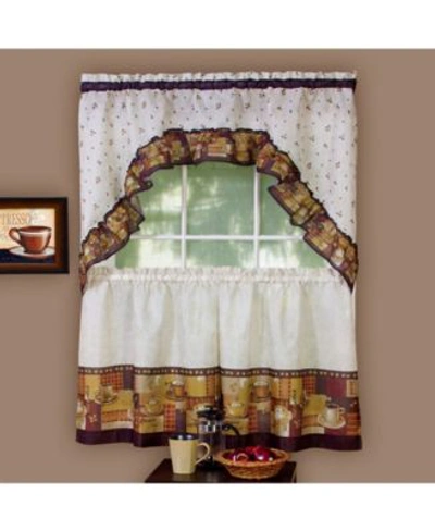 Achim Coffee Printed Tier Swag Window Curtain Sets In Multi