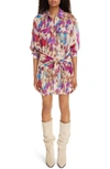 Isabel Marant Étoile Nueva Wrap-waist Mini Shirtdress In Beige/ Raspberry