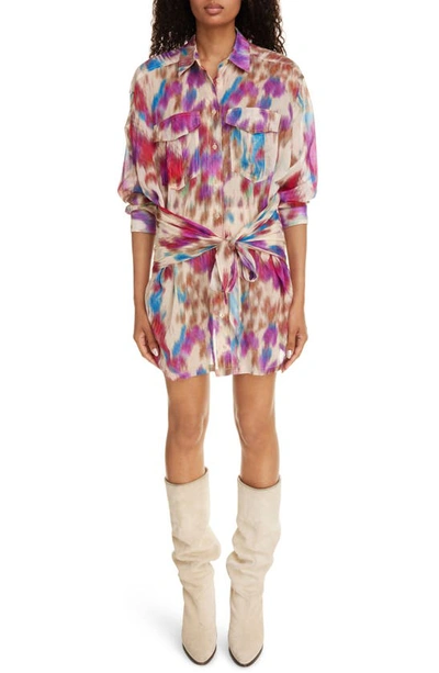 ISABEL MARANT ÉTOILE NUEVA PRINT TIE WAIST LONG SLEEVE SHIRTDRESS