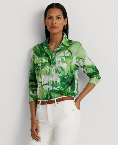 Lauren Ralph Lauren Women's Palm Frond-print Cotton Voile Shirt In Green Multi