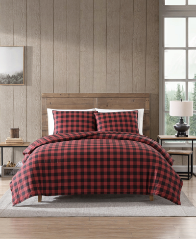 Eddie Bauer Mountain Plaid Cotton Reversible 3 Piece Duvet Cover Set, King In Scarlet