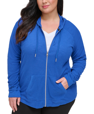 Calvin Klein Performance Ruched-sleeve Zip Hoodie, Xs-3x In Mazarin Blue