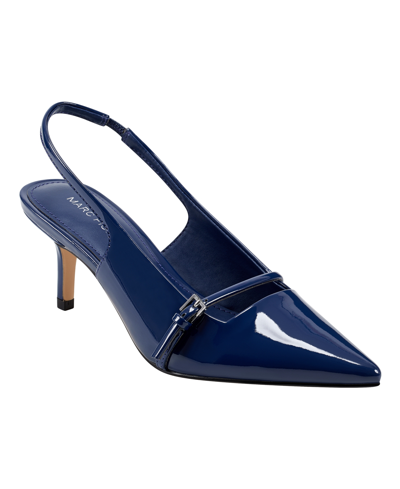 Marc Fisher Women's Alorie Slingback Pointy Toe Dress Pumps In Dark Blue Patent- Faux Patent Leather
