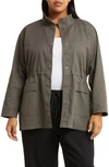 Eileen Fisher Stand Collar Organic Cotton Blend Jacket In Grove