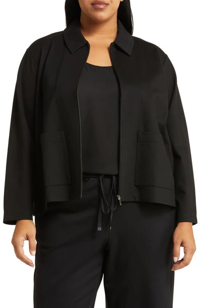 Eileen Fisher Zip-front Washable Flex Ponte Jacket In Black