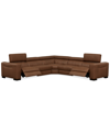 Macy's Rinan 158" 6-pc. Leather Sectional With 3 Power Recliners, Created For  In Sambuco