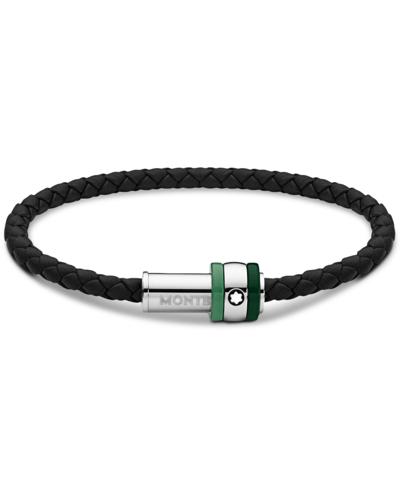 Montblanc Men's 1858 Ice Sea Green Braided Leather Bracelet In Black