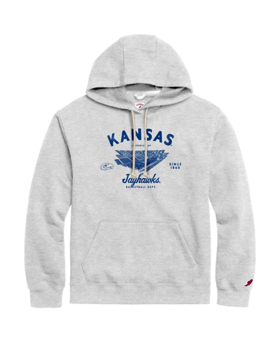 League Collegiate Wear Men's  Heather Gray Distressed Kansas Jayhawks Stadium Essential Pullover Hood