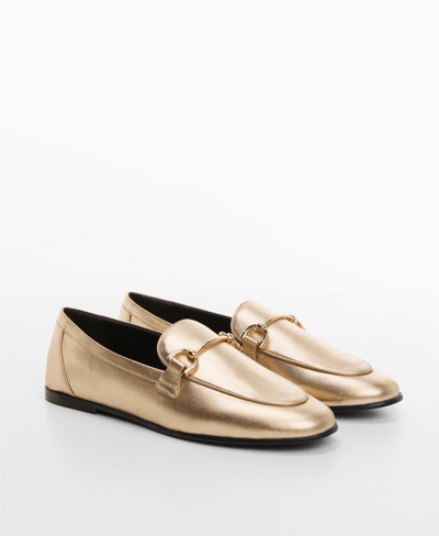 Mango Leather Moccasins With Metallic Detail Gold