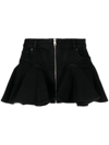 MUGLER BLACK FLARED DENIM MINI SKIRT