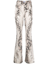 MUGLER NEUTRAL SNAKESKIN-EFFECT FLARED JEANS - WOMEN'S - COTTON/SPANDEX/ELASTANE