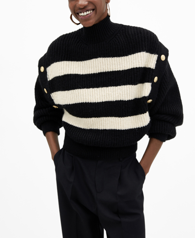 Mango Women's Buttoned Striped Sweater In Black