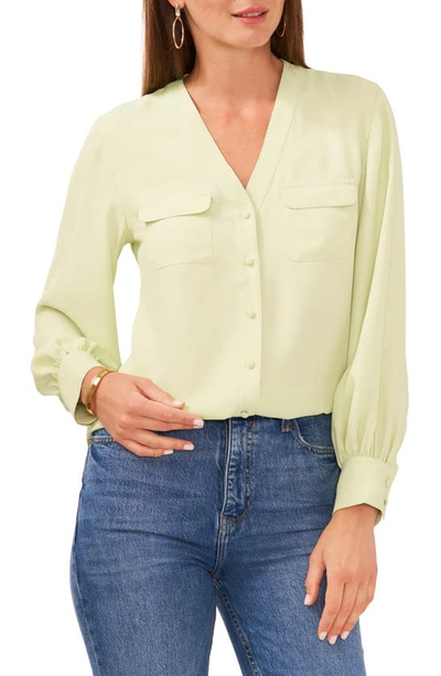 Vince Camuto V-neck Button-up Blouse In Foam Green