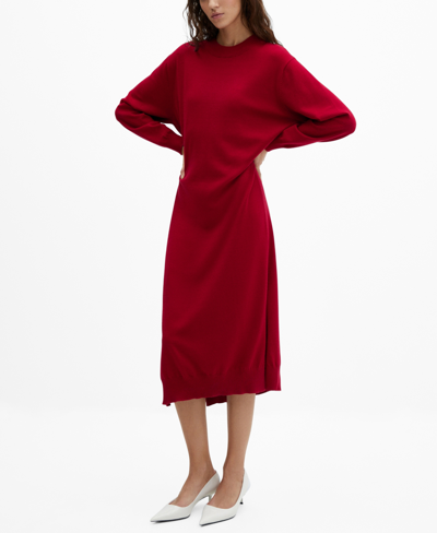 Mango Women's Round-neck Knitted Dress In Red