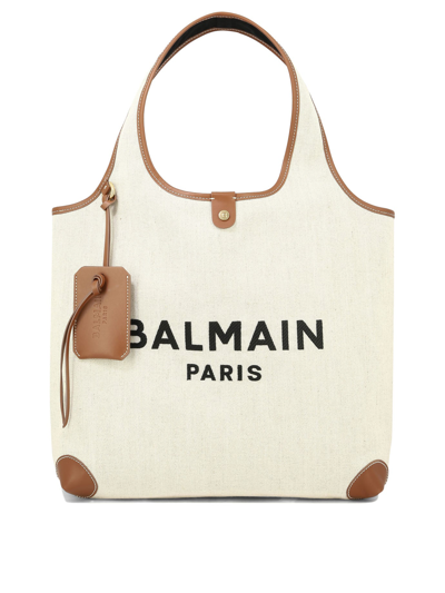 Balmain Canvas B Army Grocery Tote Bag In Brown
