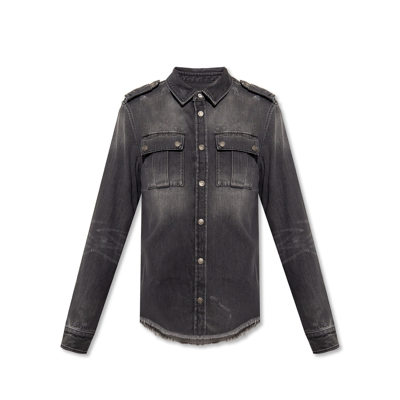 Balmain Cotton Denim Shirt In Grey