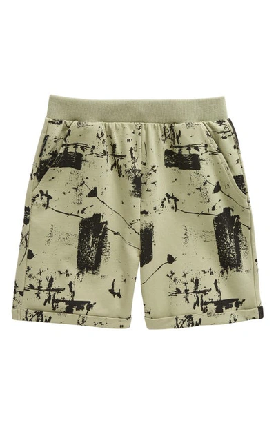 Tiny Tribe Kids' Grunge Cotton French Terry Shorts In Olive