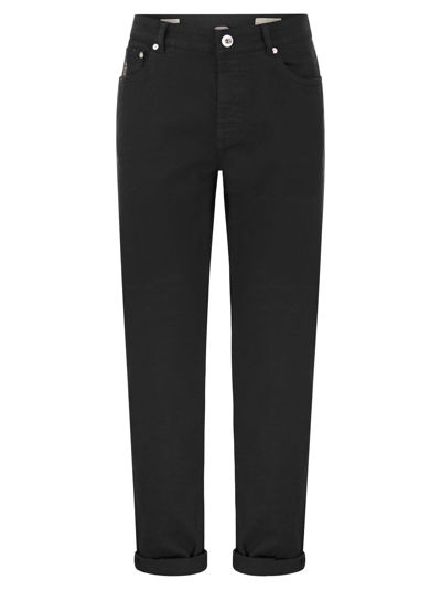Brunello Cucinelli Five Pocket Traditional Fit Trousers In Light Comfort Dyed Denim In Black