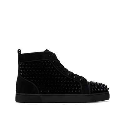 Christian Louboutin Louis Orlato Flat Veau Velour Spike Trainers In Black