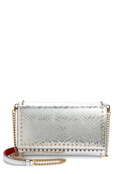 Christian Louboutin Paloma Leather Clutch Bag In Silver
