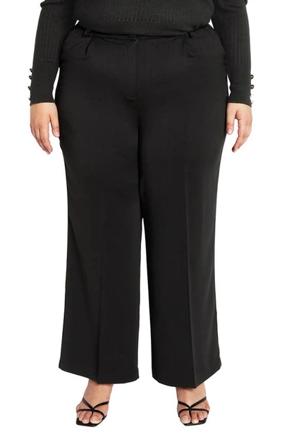 City Chic Laila High Waist Wide Leg Trousers In Black