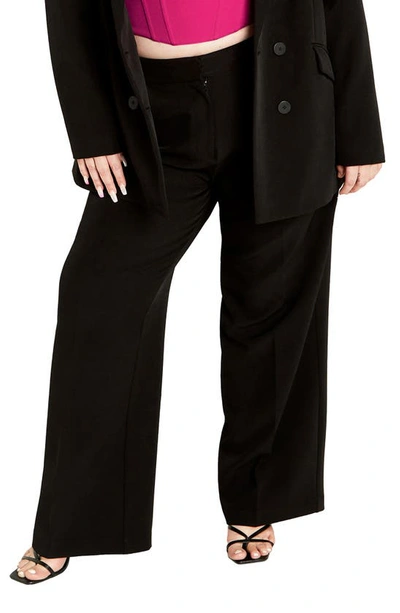 City Chic Alexis High Waist Wide Leg Trousers In Black