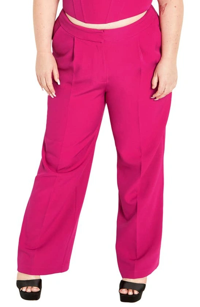 City Chic Alexis High Waist Wide Leg Pants In Lipstick Pink