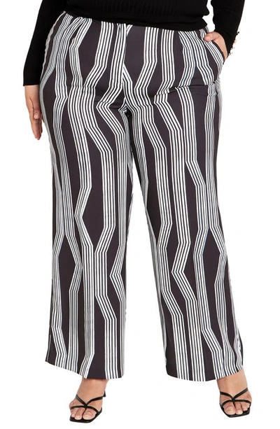 City Chic Laila Stripe High Waist Wide Leg Trousers In Black Mono