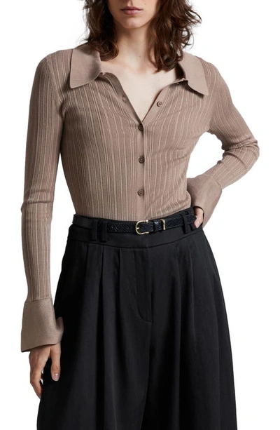 & Other Stories Spread Collar Rib Cardigan In Beige