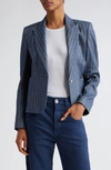 ELEVENTY PINSTRIPE CROP LINEN & COTTON BLEND BLAZER