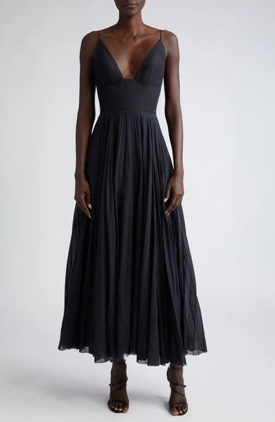 BRANDON MAXWELL WESLEY PLEATED MAXI DRESS