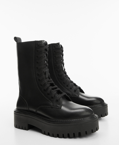 Mango Lace-up Leather Boots Black