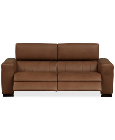 Macy's Rinan 86" 2-pc. Leather Sectional With 2 Power Recliners, Created For  In Cream