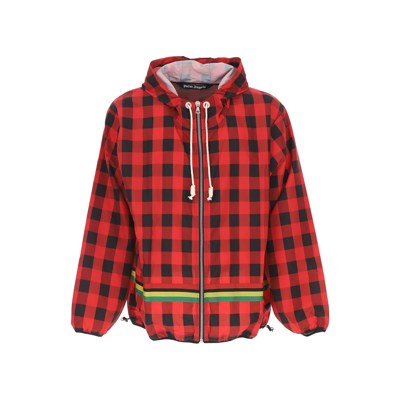 Palm Angels Checked Windbreaker Jacket In Red