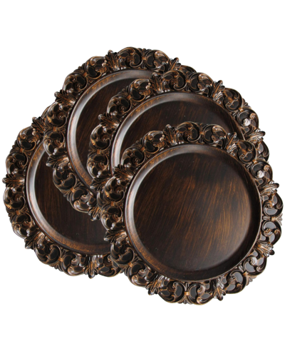 American Atelier Serveware Embossed Charger Plates Set Of 4 In Brown