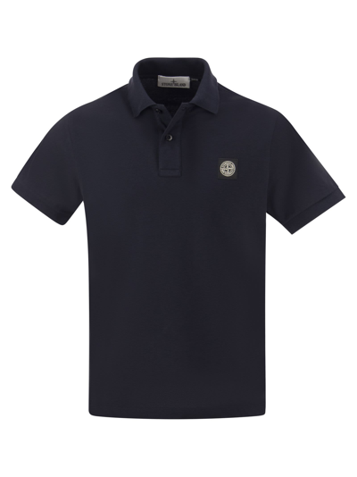 Stone Island Slim Cotton Polo Shirt In A Navy Blue