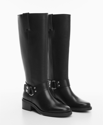 Mango Women's Buckles Leather Boots In Black