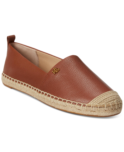 Lauren Ralph Lauren Cameryn Iv Tumbled Leather Espadrille Woman Espadrilles Brown Size 6.5 Bovine Le In Deep Saddle Tan Tumbled Leather