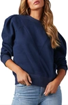 Vici Collection Huddy Puff Sleeve Cotton Sweatshirt In Navy