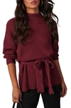Vici Collection Wixson Rib Belted Mock Neck Sweater In Wine