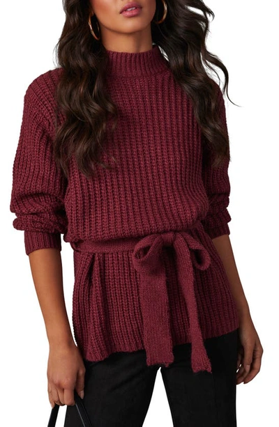 Vici Collection Wixson Rib Belted Mock Neck Sweater In Wine