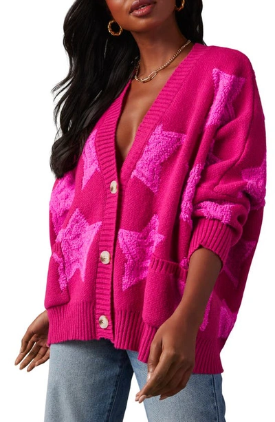 Vici Collection Chasing The Stars Oversize Cardigan In Fuchsia