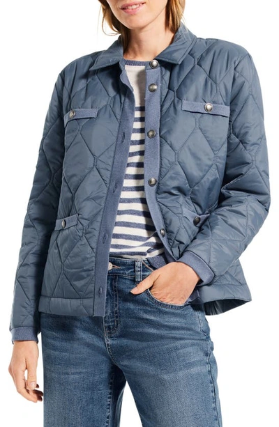Nic + Zoe Onion Quilted Mixed Media Puffer Jacket In Blue