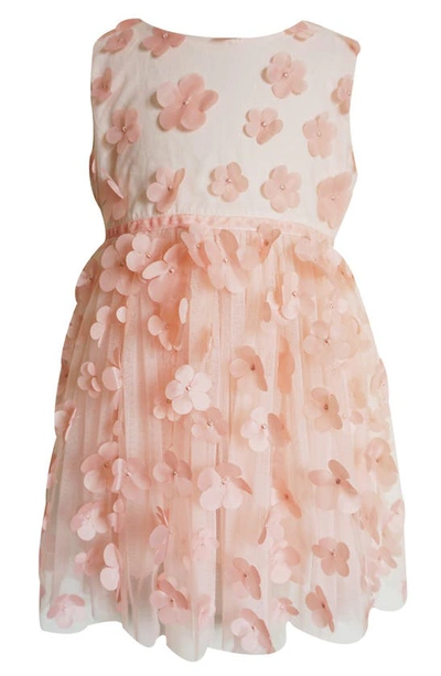 Popatu Babies' 3d Flower Tulle Dress In Peach