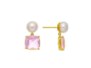 Rivka Friedman Pearl And Pink Crystal Drop Earring In Gold With Pink Crystal And Pearl