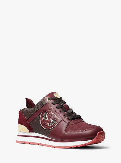 Michael Kors Billie Leather And Signature Logo Trainer In Red